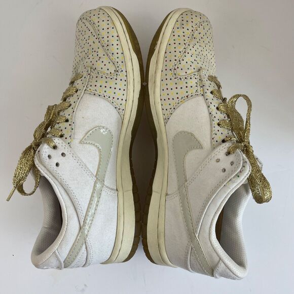 RARE 2008 Nike Dunk Low Womens 6 Multicolor POLKA DOTS w/‎ GOLD LACES 318639-111 - Picture 5 of 8